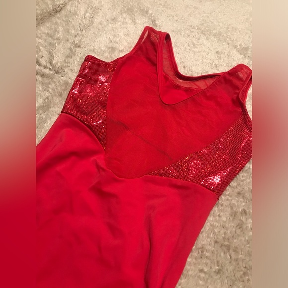 GK Elite Laurie Hernandez Edition Girls Gymnastics Leotard Red Shimmer Mesh - Picture 4 of 9